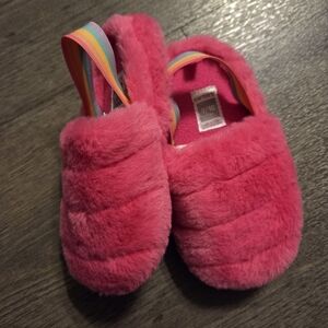 Carter's • Fuzzy Pink Slippers with Rainbow Strap